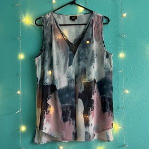 Like new Mossimo Flowy BoHo lace pleated blouse tank top Women’s Large